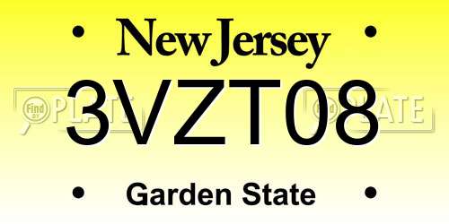 3VZT08 New Jersey License Plate
