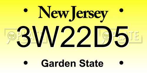 3W22D5 New Jersey License Plate