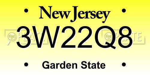 3W22Q8 New Jersey License Plate