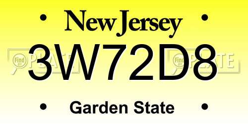 3W72D8 New Jersey License Plate