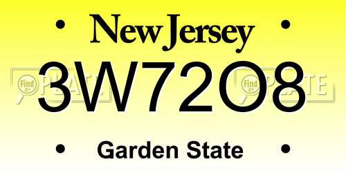 3W72O8 New Jersey License Plate