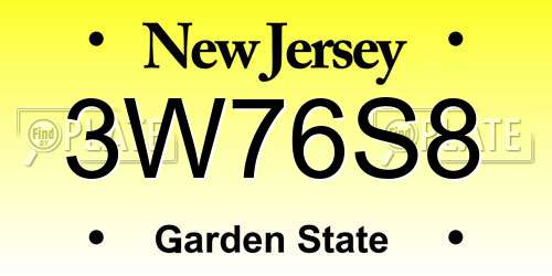 3W76S8 New Jersey License Plate
