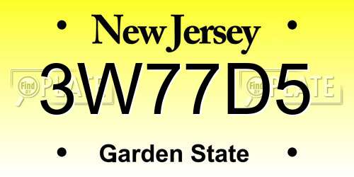 3W77D5 New Jersey License Plate