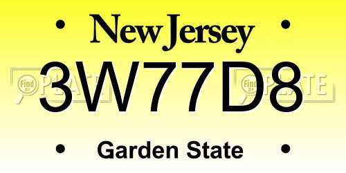 3W77D8 New Jersey License Plate