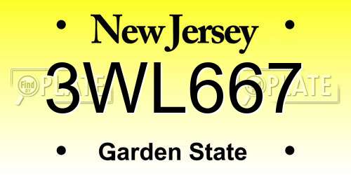 3WL667 New Jersey License Plate