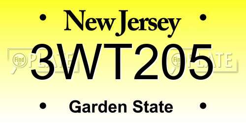 3WT205 New Jersey License Plate