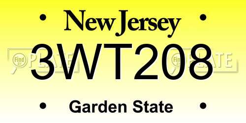 3WT208 New Jersey License Plate