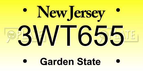 3WT655 New Jersey License Plate