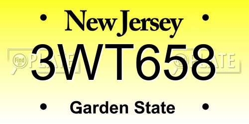 3WT658 New Jersey License Plate