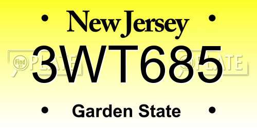 3WT685 New Jersey License Plate