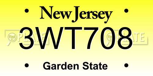 3WT708 New Jersey License Plate