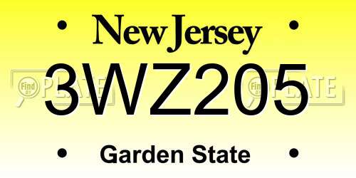 3WZ205 New Jersey License Plate