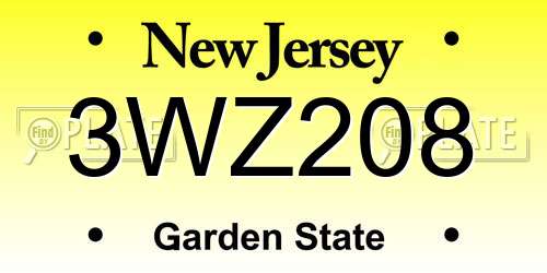 3WZ208 New Jersey License Plate