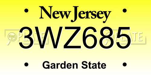3WZ685 New Jersey License Plate