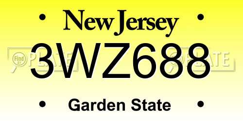 3WZ688 New Jersey License Plate