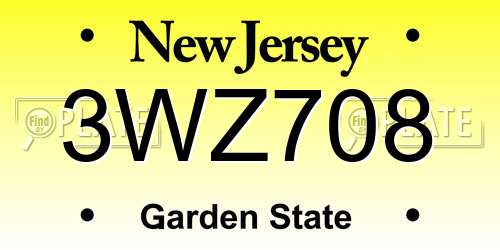 3WZ708 New Jersey License Plate