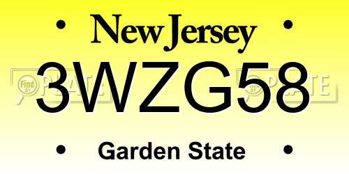 3WZG58 New Jersey License Plate