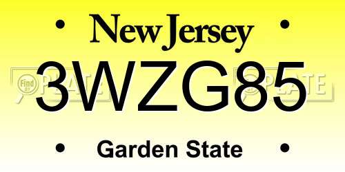 3WZG85 New Jersey License Plate