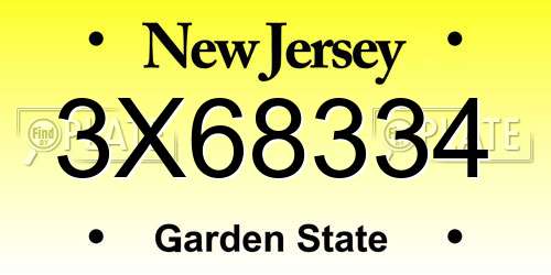 3X68334 New Jersey License Plate