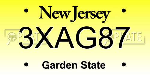 3XAG87 New Jersey License Plate