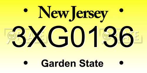 3XG0136 New Jersey License Plate