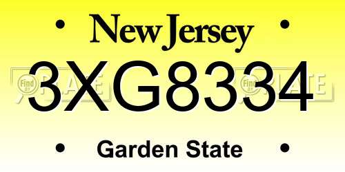 3XG8334 New Jersey License Plate