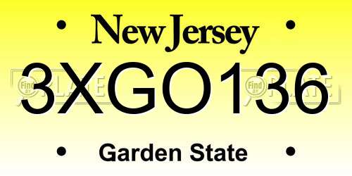 3XGO136 New Jersey License Plate