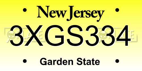 3XGS334 New Jersey License Plate