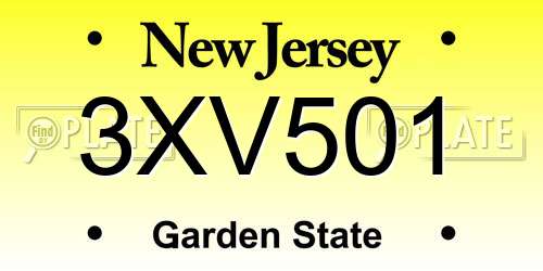 3XV501 New Jersey License Plate