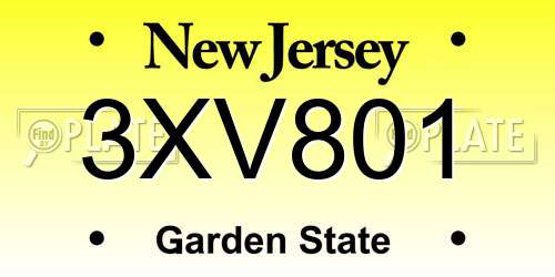 3XV801 New Jersey License Plate