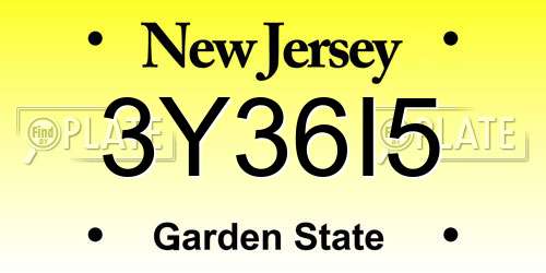3Y36I5 New Jersey License Plate