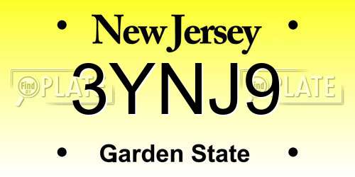 3YNJ9 New Jersey License Plate
