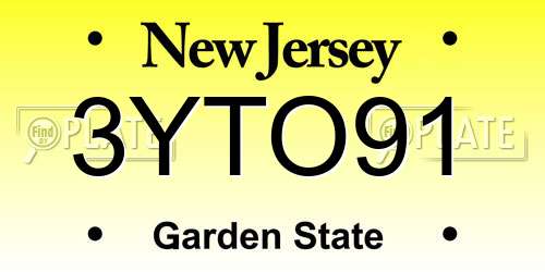 3YTO91 New Jersey License Plate