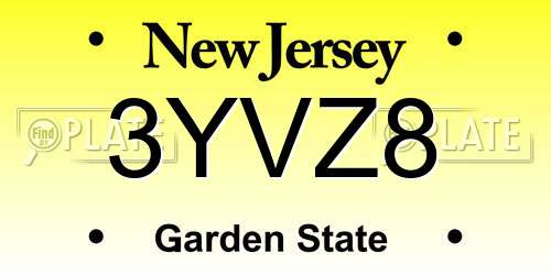 3YVZ8 New Jersey License Plate
