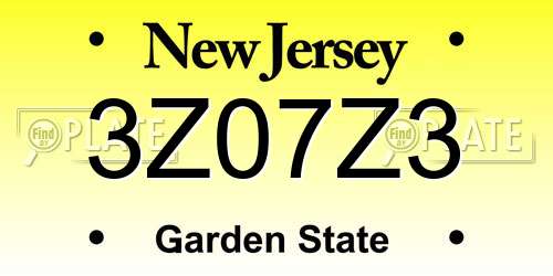 3Z07Z3 New Jersey License Plate