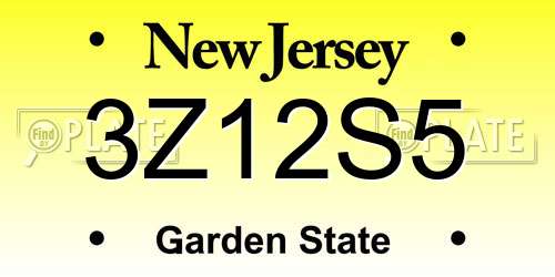 3Z12S5 New Jersey License Plate