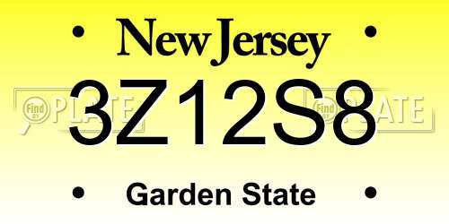 3Z12S8 New Jersey License Plate