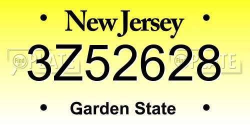 3Z52628 New Jersey License Plate