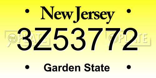 3Z53772 New Jersey License Plate