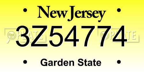 3Z54774 New Jersey License Plate