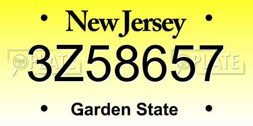 3Z58657 New Jersey License Plate