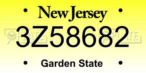 3Z58682 New Jersey License Plate