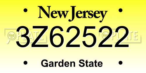 3Z62522 New Jersey License Plate