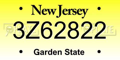 3Z62822 New Jersey License Plate