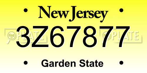 3Z67877 New Jersey License Plate