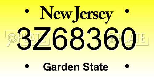 3Z68360 New Jersey License Plate