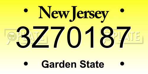 3Z70187 New Jersey License Plate