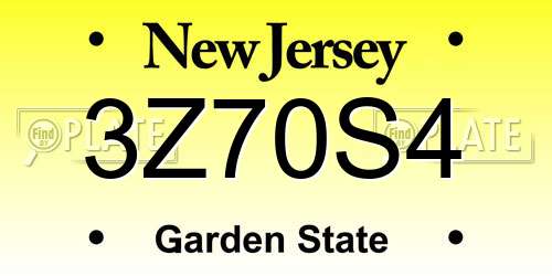 3Z70S4 New Jersey License Plate