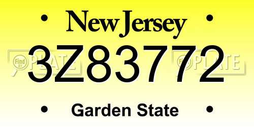 3Z83772 New Jersey License Plate