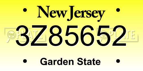 3Z85652 New Jersey License Plate
